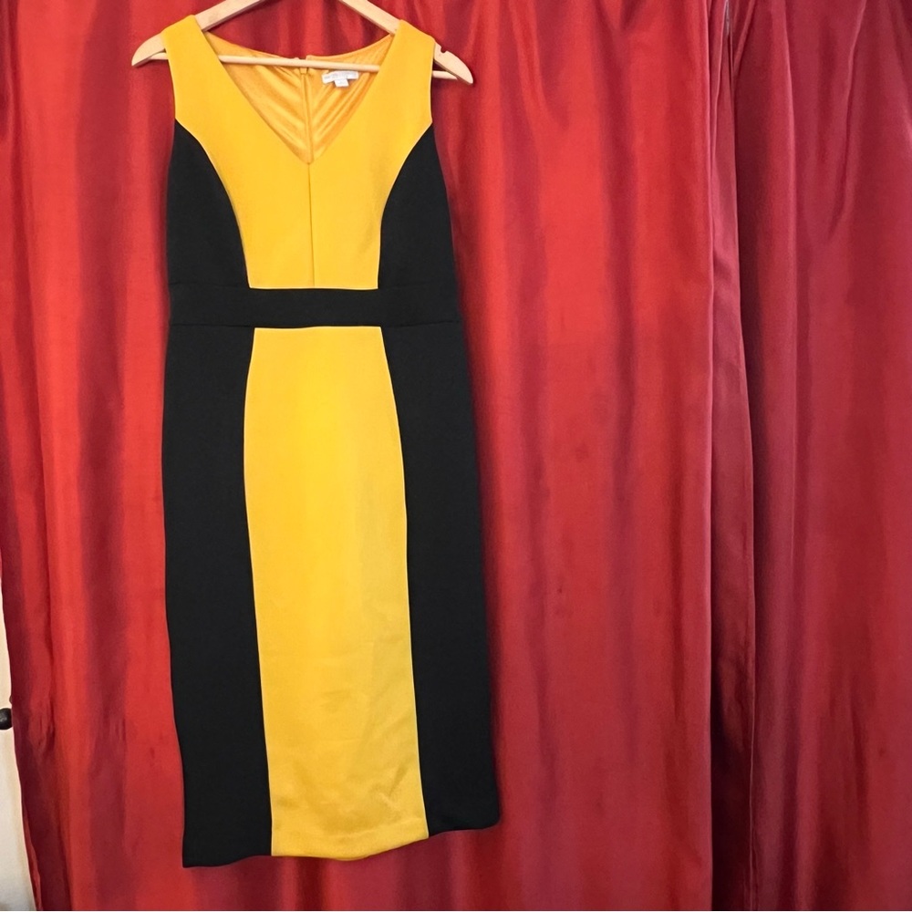 New York & Company Yellow & Black Colorblock Stretch Sheath Dress - Size 8